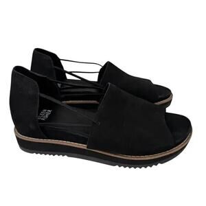 Eileen Fisher EUC Tumbled Black Nubuck Ken Elastic Side Platform Sandal Size 6.5